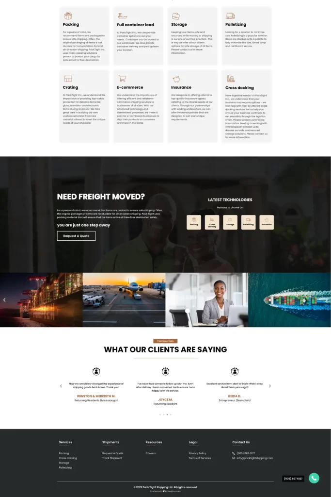 packtightshipping landing page design